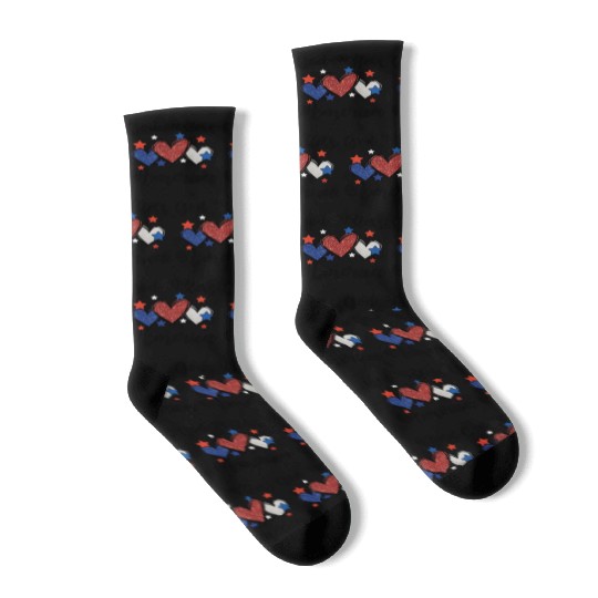 God Bless America Patriotic USA Hearts 4th of July Socks