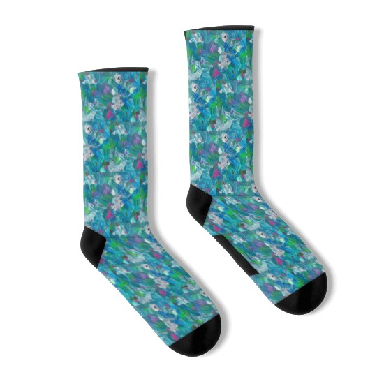Abstract Blue Teal Brushstrokes Painting Socks