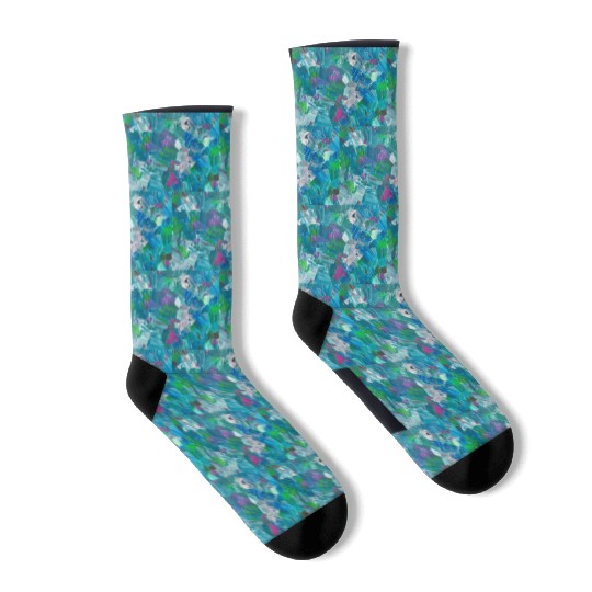 Abstract Blue Teal Brushstrokes Painting Socks