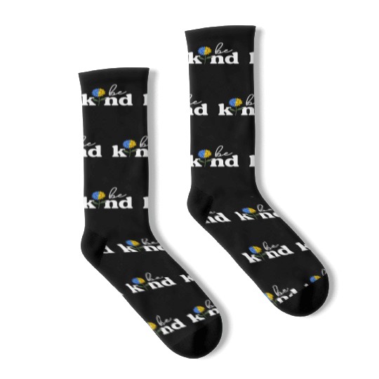 Be Kind Yellow Blue Sunflower World Down Syndrome Socks