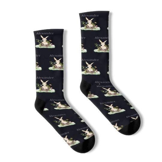 Forest Animal Deer Rabbit Hedgehog Flowers Name Socks