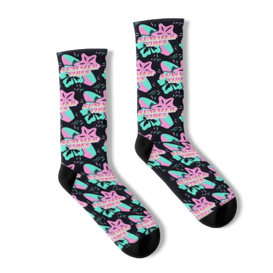 Summer Vibes - Beach, surf, hibiscus and starfish Socks