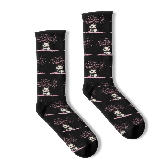 Cherry Blossom Japanese Art Panda Lover Panda Bear Socks