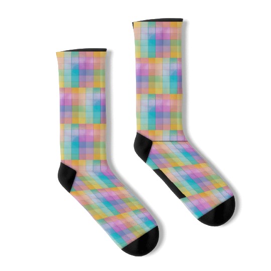 Rainbow Shimmer Multi Squares Pattern Socks