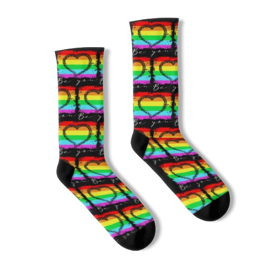 Be you - Rainbow Heart Love Gay LGBTQ Tolerance Socks