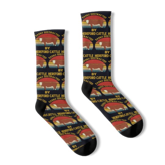 Easily Distracted By Hereford cattle Cow Lovers Socks