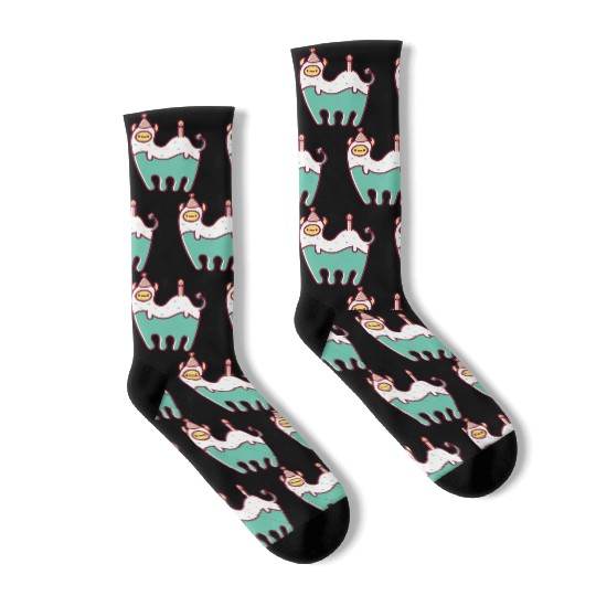 Green Llama Monster Party Socks