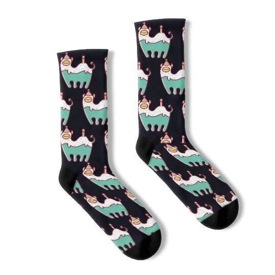 Green Llama Monster Party Socks