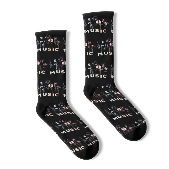 Music Balloon Guitar Cassette Vinyl Headphone Socks