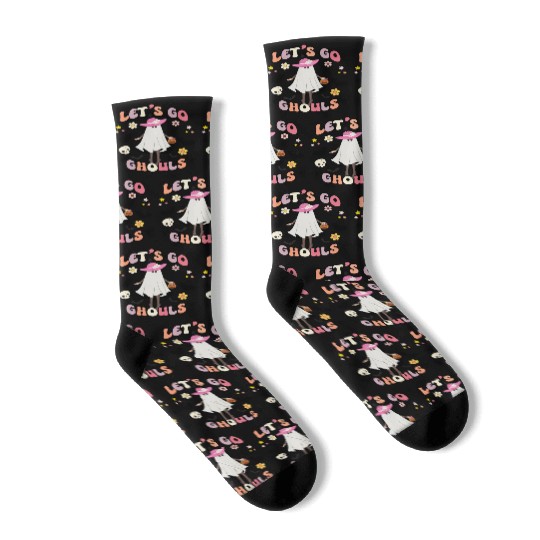 Cute Halloween Retro Floral Pumpkin Pink Girls Socks