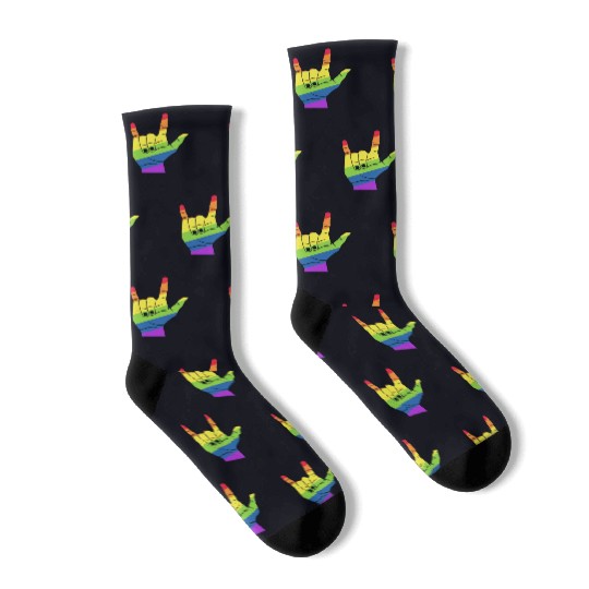 Love Hand Symbol LGBT Rainbow Flag Socks