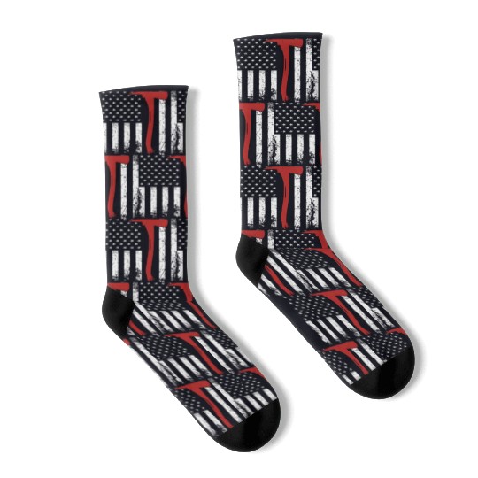 Wildland Firefighter Axe American Flag Thin Red Li Socks