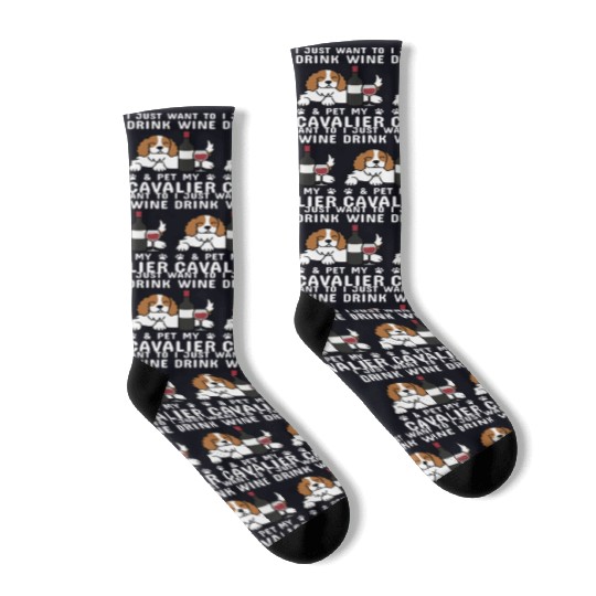Drink Wine Cavalier King Charles Spaniel Socks