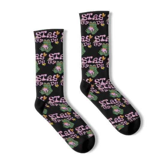 Stay Grvy - Pink Dark Green Typecentric Socks