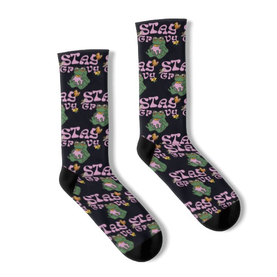 Stay Grvy - Pink Dark Green Typecentric Socks