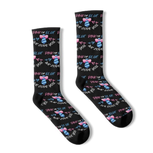 Pink or Blue We Love You Bow Necktie Socks