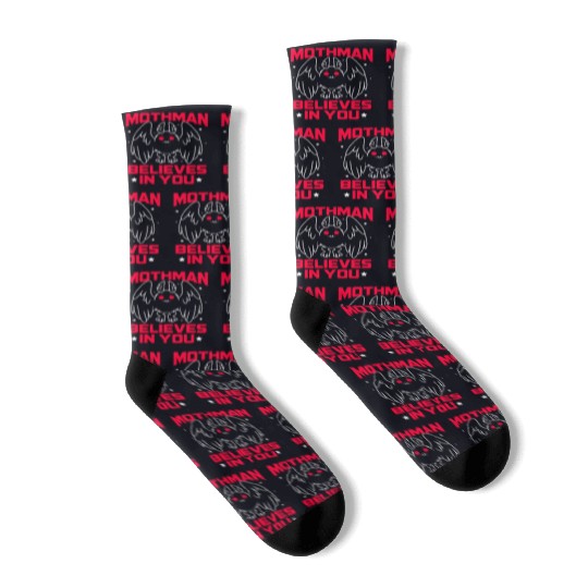 Funny Cryptid Gothic Mothman Believes In You Socks