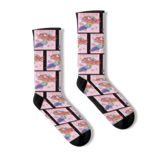 Kawaii Axolotl Strawberry Milk Gay Pride Socks