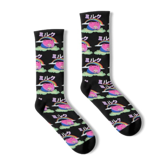 Kawaii Frog Strawberry Milk Bisexual Pride Flag Socks