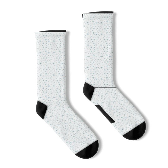Modern Snowflakes Pattern White Blue Socks