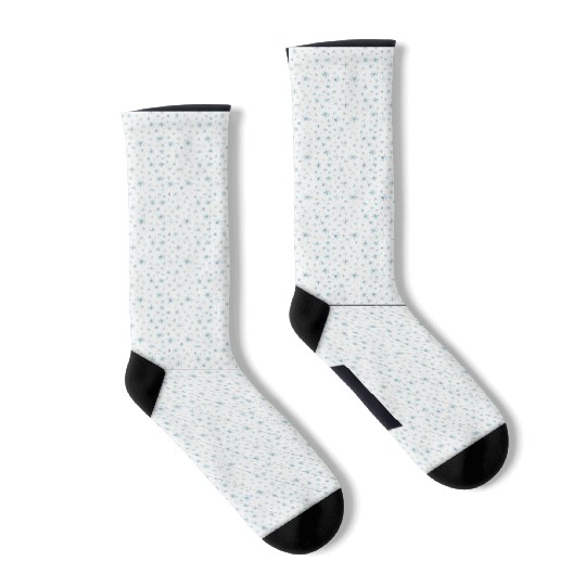 Modern Snowflakes Pattern White Blue Socks