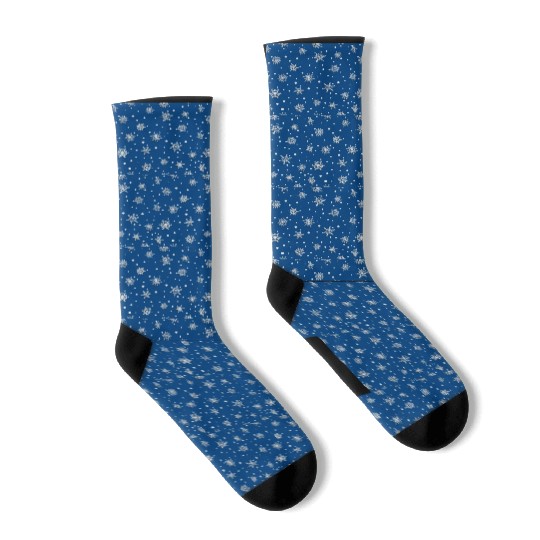 Modern Navy Blue Snowflakes Pattern Socks