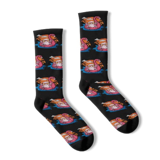 Axolotl Gift Women Swimming Pool Flamingo Axolotl Socks