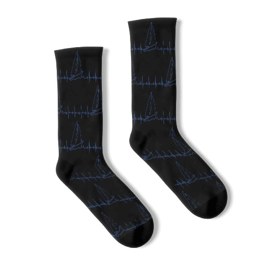 Heart Beat Sailboat Blue Socks