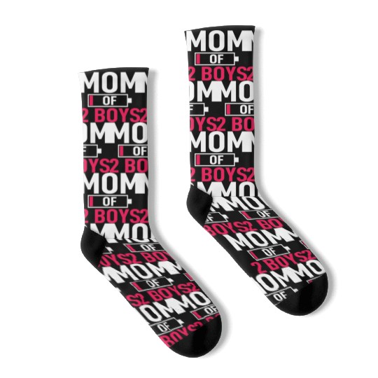 Mom of 2 Boys Low Battery Funny Mothers Day Socks