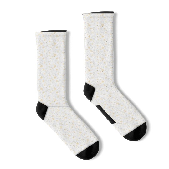 Modern Snowflakes Pattern White Gold Socks