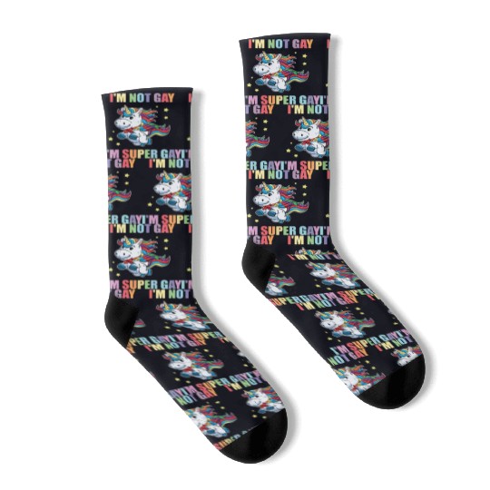 LGBT Funny Rainbow Unicorn Super Gay Lesbian Pride Socks