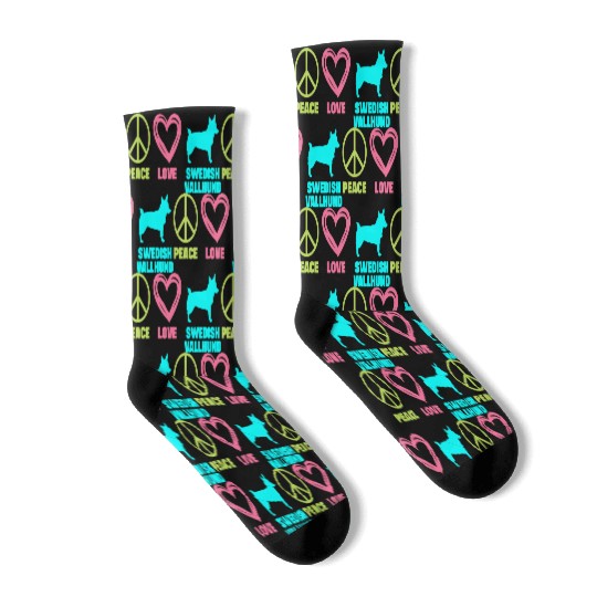 Swedish Vallhund Mom Peace Love Saying Socks