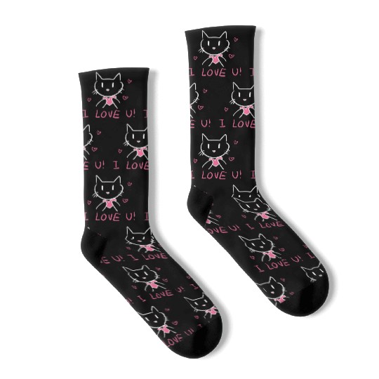 i love you cat valentines day Socks
