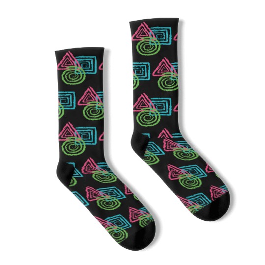 Geometric Shapes. Square, Triangle, Circle Spirals Socks