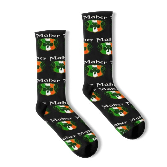 Maher Irish Surname Ireland Flag Shield Shamrock Socks