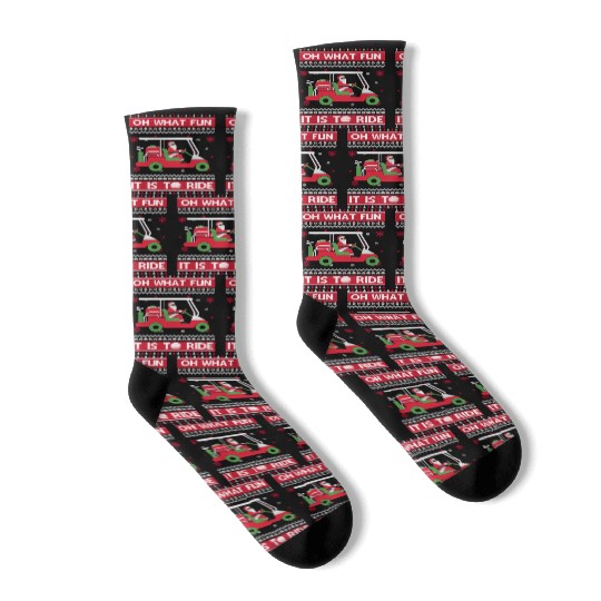 Oh What Fun It Is To Ride Golf Ugly Christmas Xmas Socks
