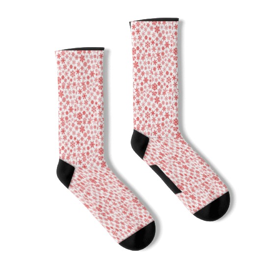 Christmas Snowflakes Pattern Red White Socks