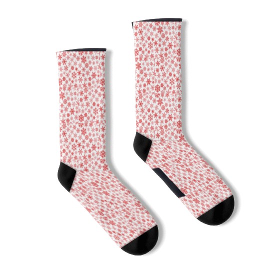 Christmas Snowflakes Pattern Red White Socks