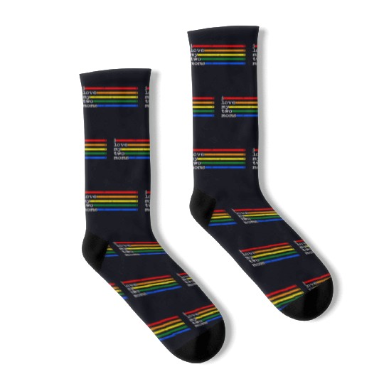 Proud Mom Socks, I Love My 2 Moms Rainbow Heart