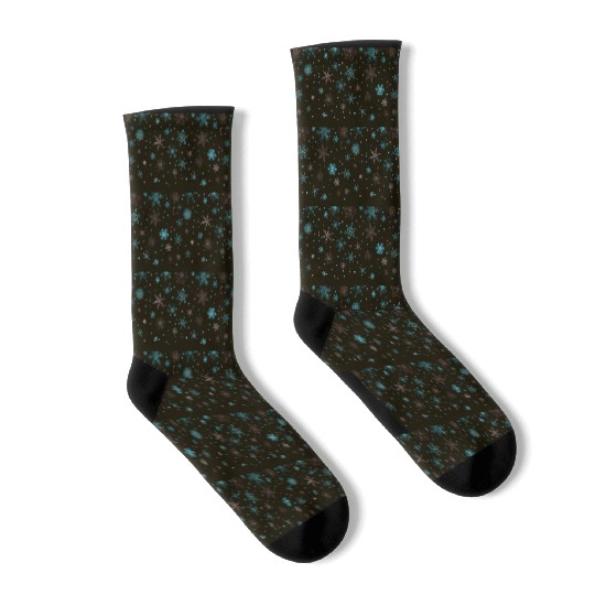 Elegant Snowflakes Black Blue Silver Socks