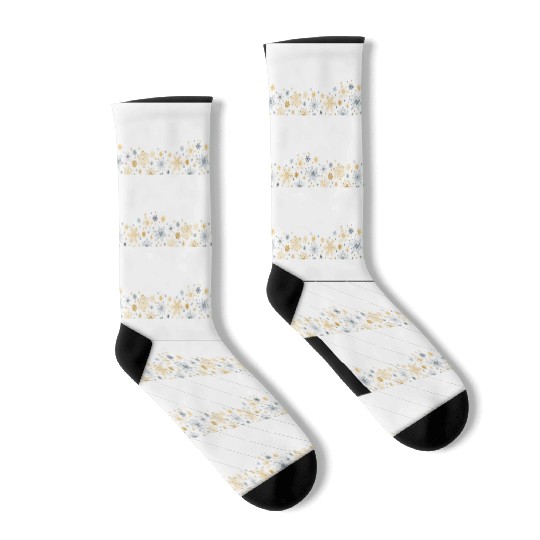 Elegant Snowflakes White Gold Silver Socks