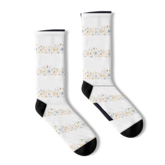 Elegant Snowflakes White Gold Silver Socks