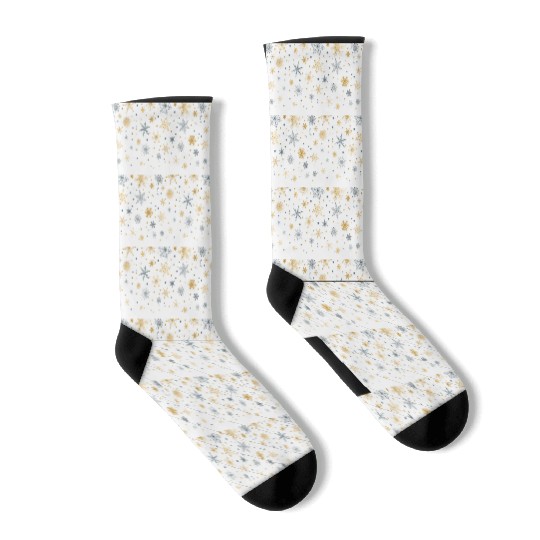 Elegant Snowflakes White Gold Silver Socks