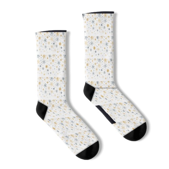 Elegant Snowflakes White Gold Silver Socks