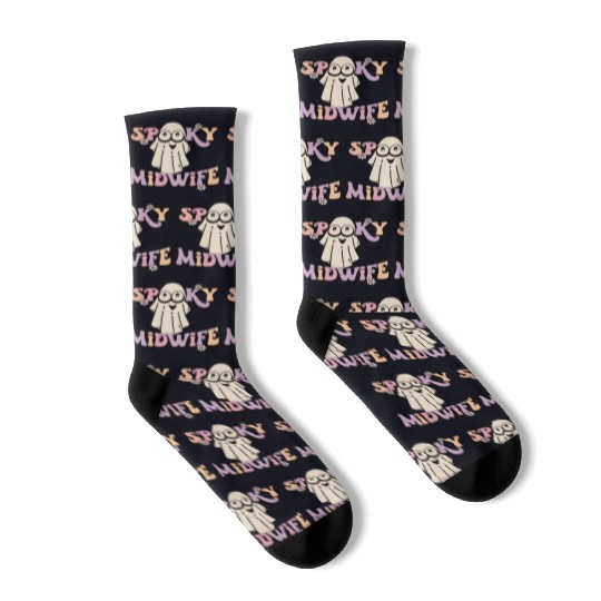 Cute Spooky Midwife Halloween Retro Socks