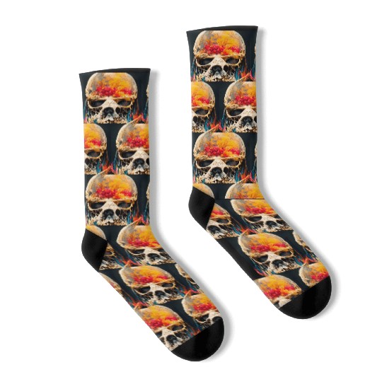 Extremely Realistic Skull in Abstract Art Socks