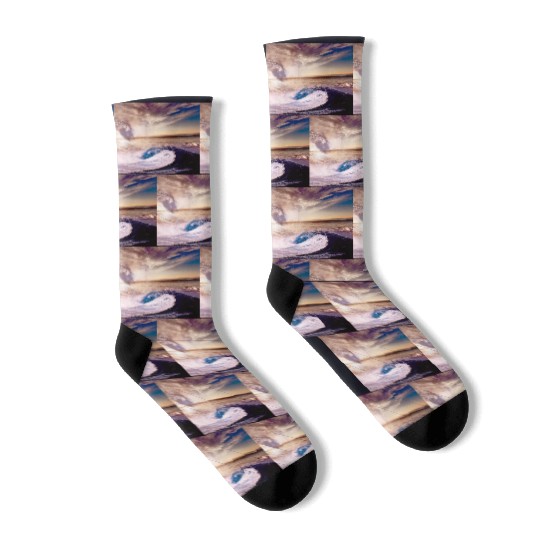 dark blue ocean waves storm fantasy Socks