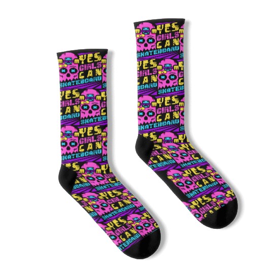 Yes Girls Can Skateboard Skateboarder Skater Girl Socks