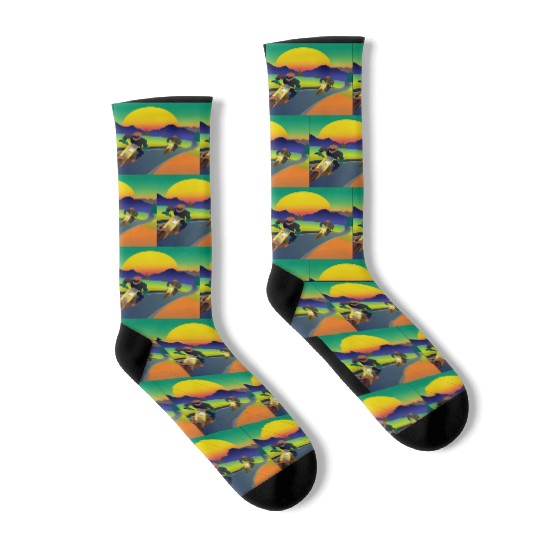 Dirt Bike Rider Sunset Mountain Road Socks