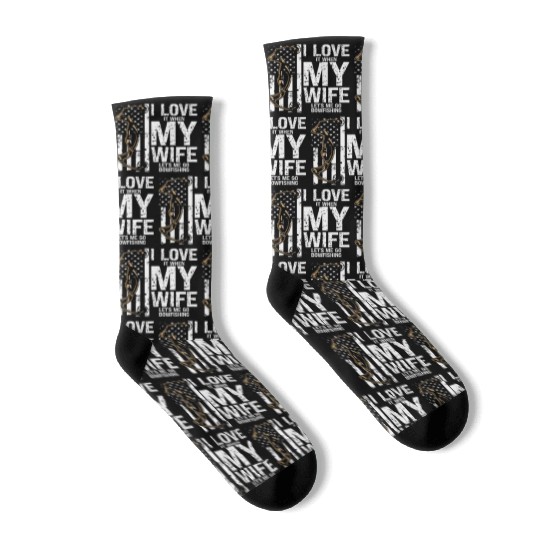 Bowfishing I love my Wife Bow Hunter Fisherman Socks